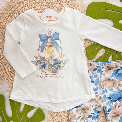Conj. Blusa Manga Longa Lamp for the Paths e Calça Legging Floral - Off White